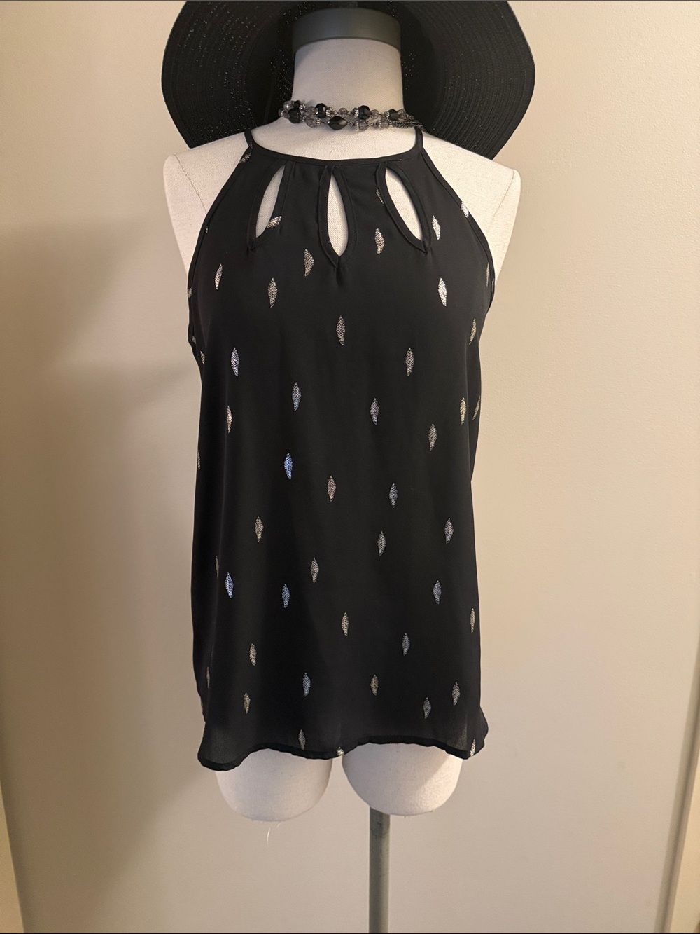Papermoon Black Halter tank with Silver Metallic Motif